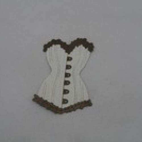 N°52 d'un corset bi-couleur en papier  "fond" en papier tapisserie blanc à paillette et  les "garnitures" cuivrés  découpage fin