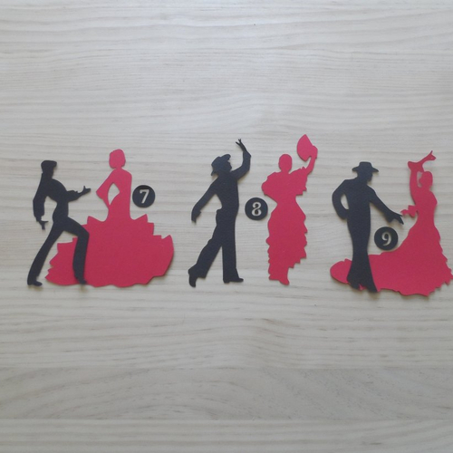 N° 2097 lot de découpes de 3 couples de danseurs de flamenco  n°3 en papier