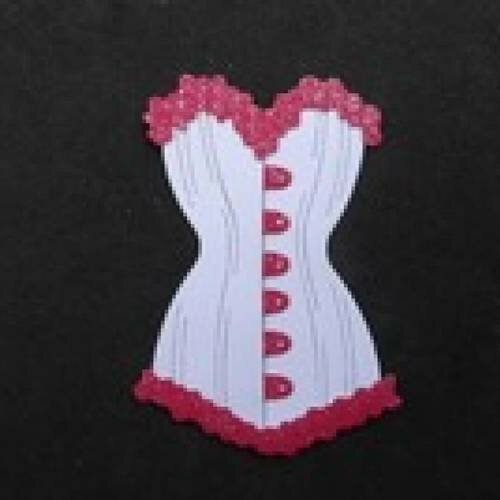 N°52 d'un corset bi-couleur en papier  blanc  et   tapisserie rouge framboise à paillette  découpage fin