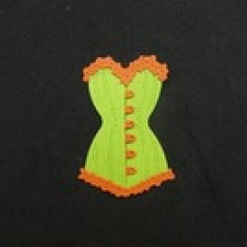 N°52 d'un corset bi-couleur en papier  vert anis et orange     découpage fin