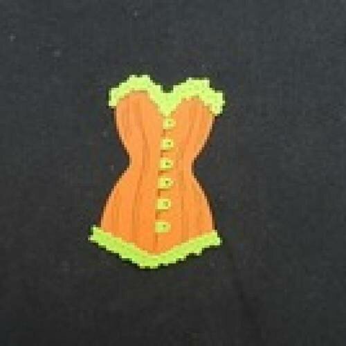 N°52 d'un corset bi-couleur en papier  vert anis et orange    découpage fin