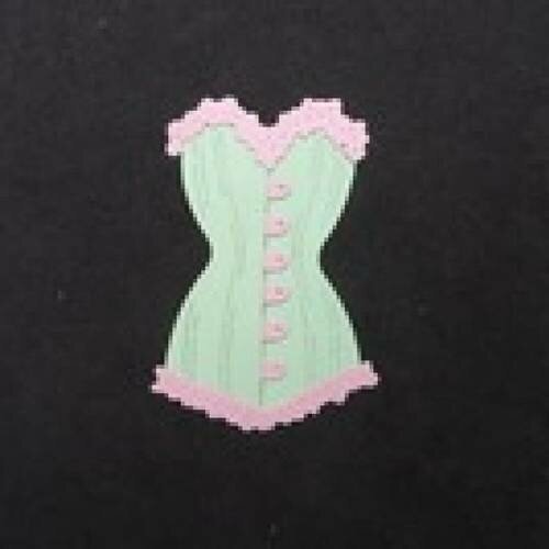 N°52 d'un corset bi-couleur en papier  rose  et vert     découpage fin