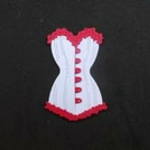 N°52 d'un corset bi-couleur en papier rouge et blanc découpage fin
