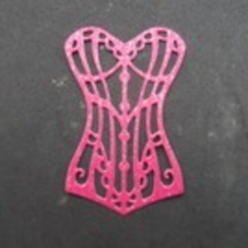 N°54 d'un corset en papier tapisserie  fuchsia à paillette découpage fin