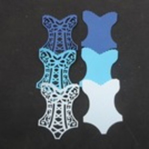 N°55  kit corset  bleu  en papier  comprenant 3 pièces  2 pièces en papier et un morceau de tulle