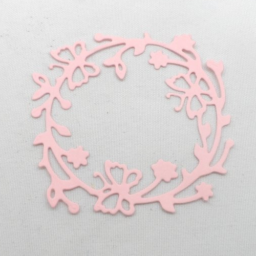 N°67 couronne fleurs et papillons découpage  en  papier  rose clair