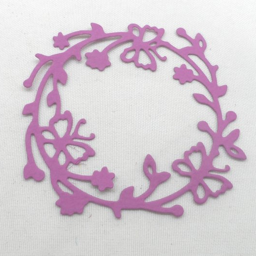 N°67 couronne fleurs et papillons découpage  en  papier  violet  prune