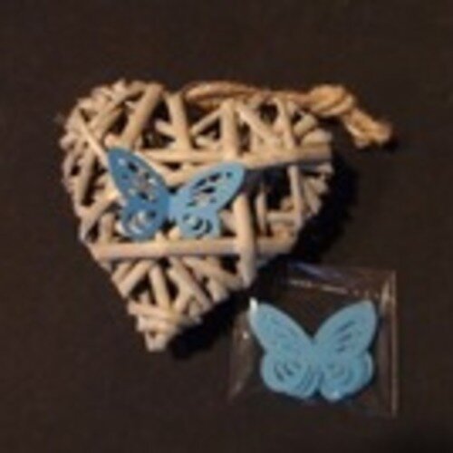 N°81 lot de dix papillons en papier  bleu  "jean's"  embellissement