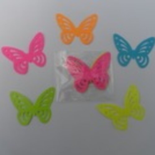 N°81 lot de dix papillons en papier  fluo deux de cinq  couleurs différentes    embellissement