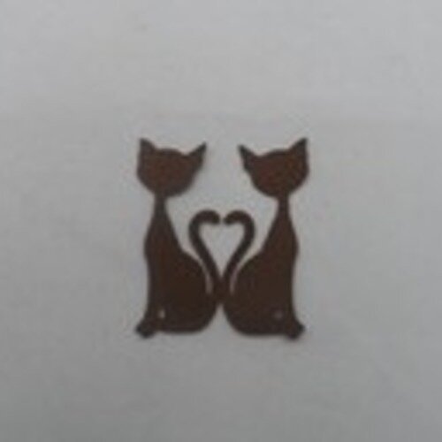 N°91  d'un couple de chat cœur  en papier  marron foncé  découpage