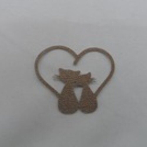 N°92 couple de chat dans un cœur  en papier tapisserie marron découpage