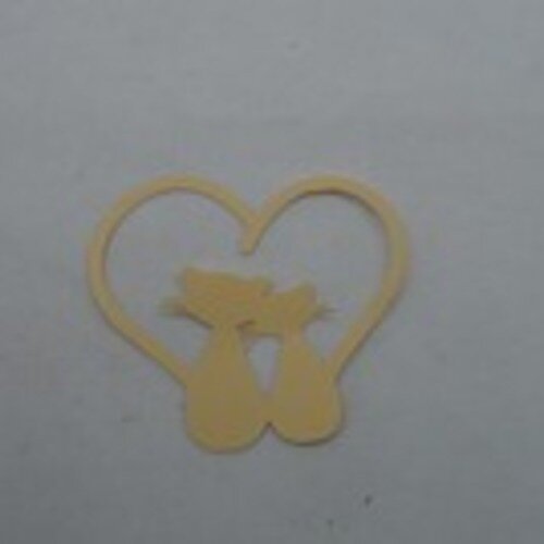 N°92 couple de chat dans un cœur  en papier beige clair n°1 découpage