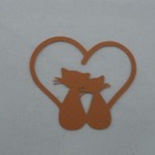 N°92 couple de chat dans un cœur  en papier  marron "caramel"   découpage