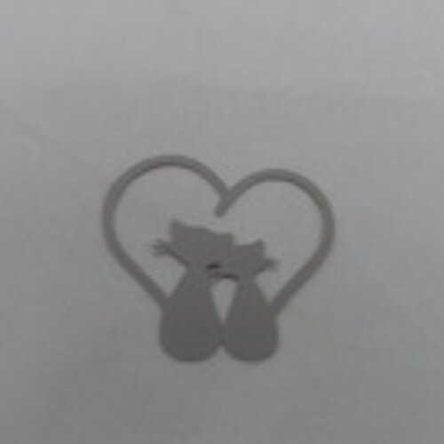 N°92 couple de chat dans un cœur  en papier gris n°1 découpage