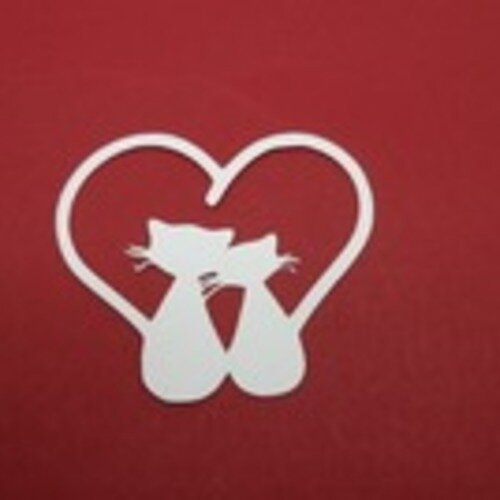 N°92 couple de chat dans un cœur  en papier blanc découpage