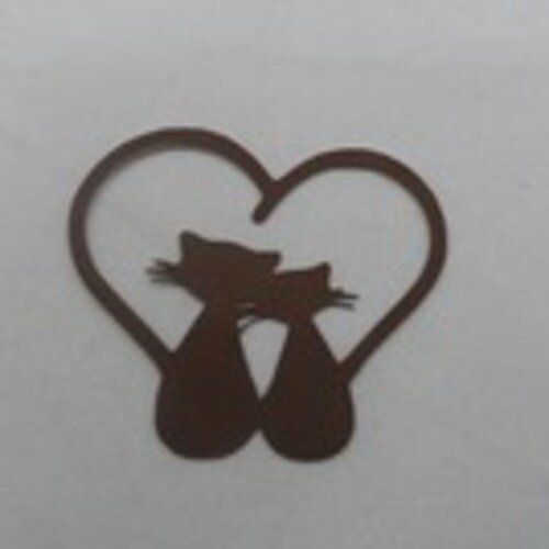 N°92 couple de chat dans un cœur  en papier  marron découpage