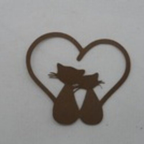 N°92 couple de chat dans un cœur  en papier  marron foncé   découpage