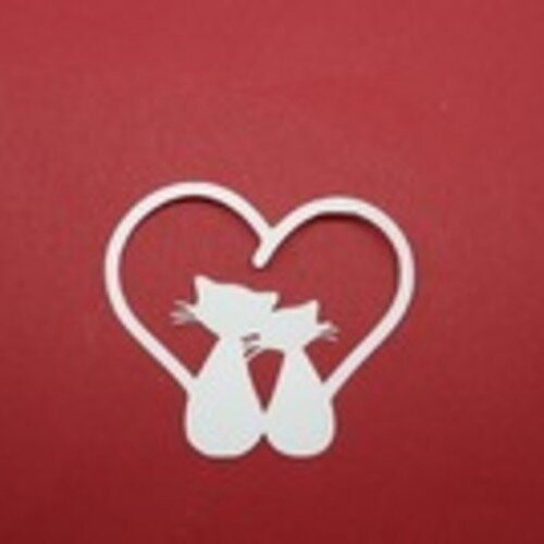 N°92 couple de chat dans un cœur  en papier blanc n°2 découpage