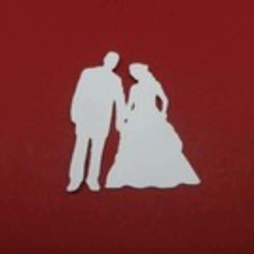N°96 couple de marié se tenant la main  en papier blanc  ou blanc casé  découpage