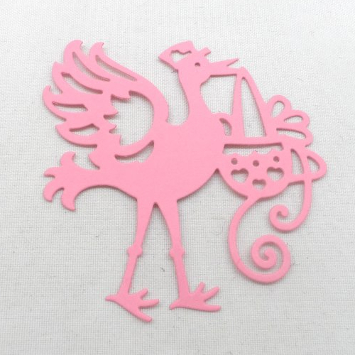 N°10 de la cigogne "factrice" qui annonce la naissance d'un bébé en papier  rose foncé