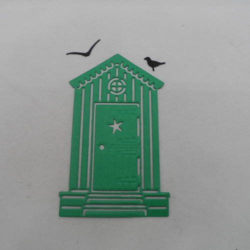 N°809 cabine de plage avec deux oiseaux  thème de la mer   en papier  embellissement