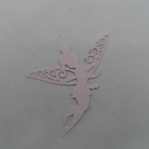 N°851 fée clochette  "en vol"  en papier tapisserie rose à paillette  découpage