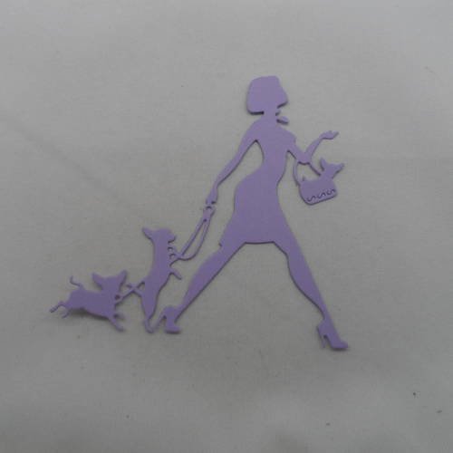 N°850  d'une femme aux trois chiens chihuahua  en papier violet   découpage fin 