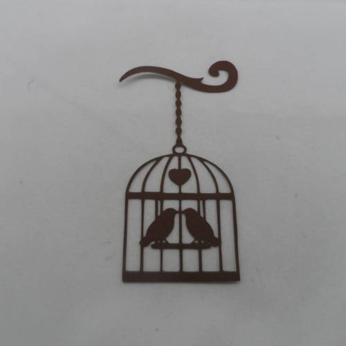 N°751 d'une cage à deux oiseaux  en papier chocolat   avec cœur  découpage fin