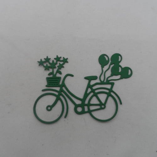 N°485 d'un vélo avec des ballons "panier de fleurs" en papier vert foncé  découpage fin