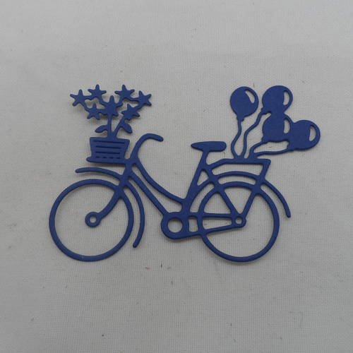 N°485 d'un vélo avec des ballons "panier de fleurs" en papier bleu marine  découpage fin
