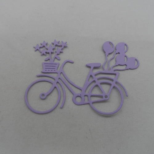 N°485 d'un vélo avec des ballons "panier de fleurs" en papier violet clair   découpage fin
