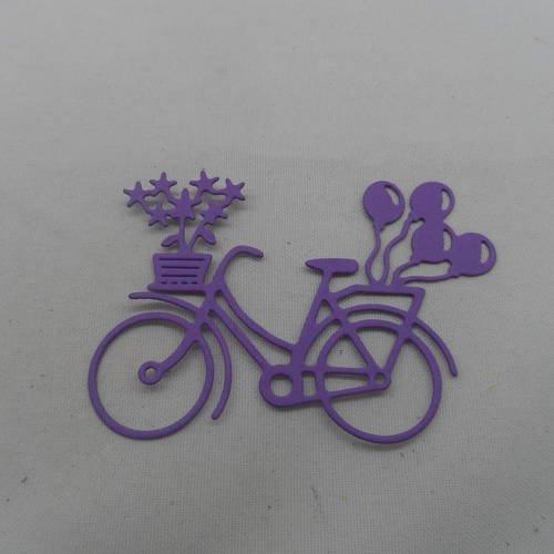 N°485 d'un vélo avec des ballons "panier de fleurs" en papier violet + foncé   découpage fin