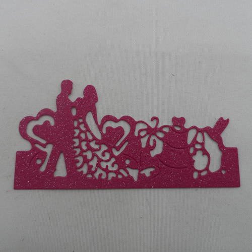 N°686   d'une frise thème mariage  en papier   tapisserie rouge framboise à paillette  découpage