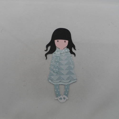 N°712 d'une fille "santoro"   en papier gris bleu  blanc découpage fin 