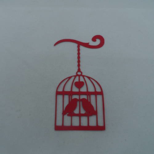N°751 d'une cage à deux oiseaux  en papier  rouge avec cœur  découpage fin