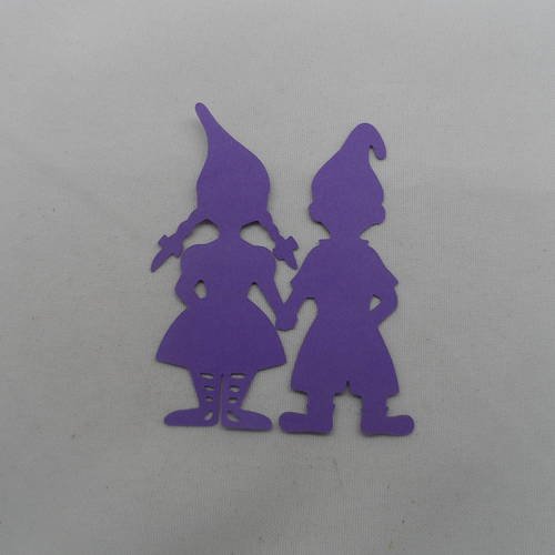 N°834  couple de petits lutins  en papier violet   découpage fin