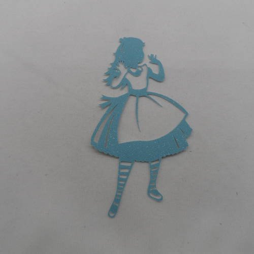 N°824  jolie petite fille  "modèle"    en papier tapisserie   bleu à paillette