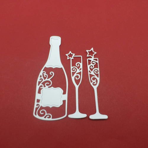 N°816 bouteille de champagne avec deux flûtes   en papier blanc  embellissement 