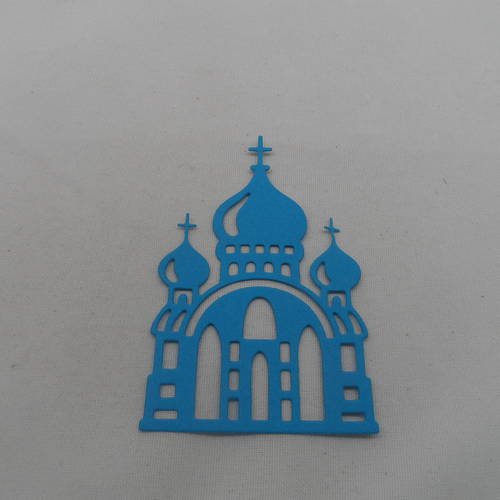 N°812 eglise orthodoxe   en papier bleu turquoise   découpage fin 