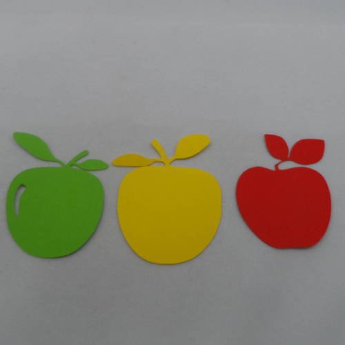 N°800 lot de trois pommes différentes  en papier rouge jaune vert  embellissement