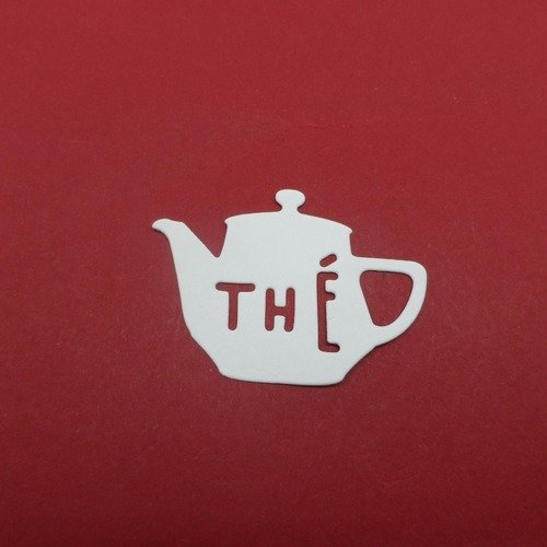 N°329  petite théière thé   en papier blanc casé découpage