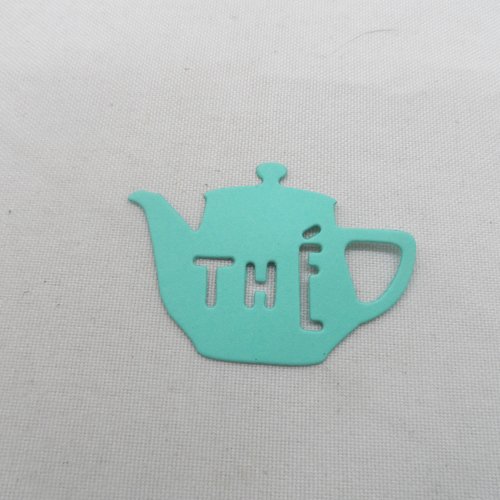 N°329 petite théière thé   en papier vert "menthe" découpage
