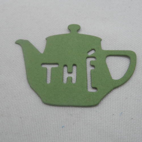 N°329 petite théière thé   en papier vert kaki découpage