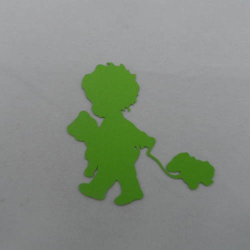 N°780   enfant avec ourson et un mouton   en papier vert   embellissement