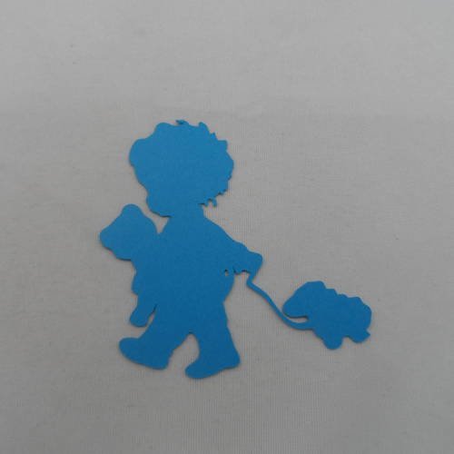 N°780   enfant avec ourson et un mouton   en papier  bleu turquoise   embellissement