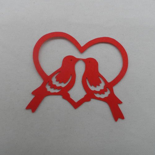 N°248  d'un cœur avec deux oiseaux en papier  rouge     découpage fin