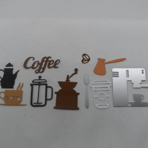 N°777 lot de dix éléments sur le thème du café en papier   découpage fin 