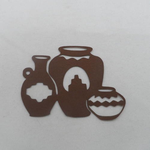 N°693 trois jolies poteries  en papier marron    foncé    découpage fin 