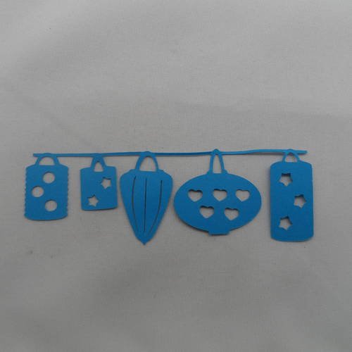N°776 ribambelle de cinq lampions différents   en papier bleu   découpage 
