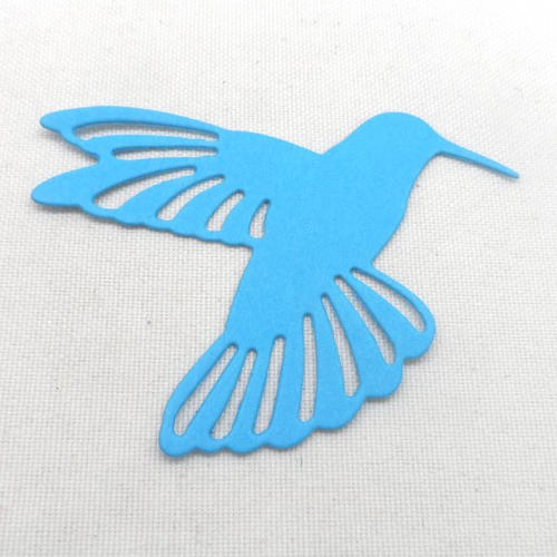 N°471 d'un joli  oiseau colibris  en papier bleu turquoise  découpage